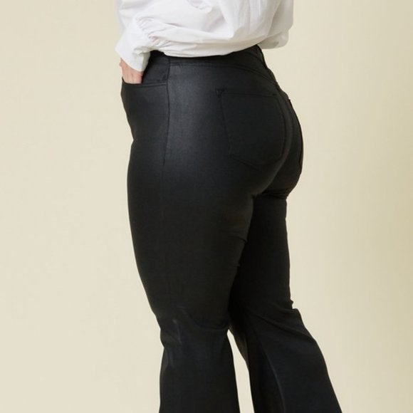 Plus Size Coated Black Flare Jeans - Picture 2 of 8